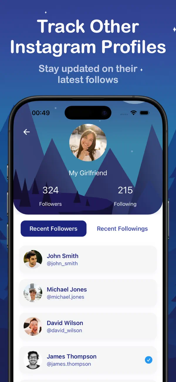 LastFollow App Store screenshot showing profile tracking and follower insights